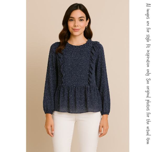 H&M Blue & White Speckled Peplum Ruffle Blouse, Size Small (6), NWT! - Picture 8 of 8